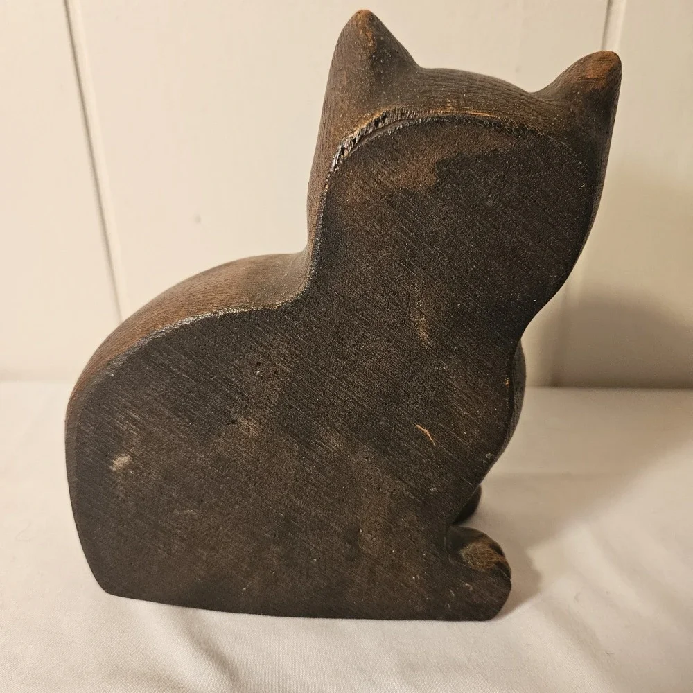 Wooden Cat Kitty Sculpture Figurine Flat Back Spooky